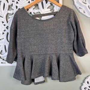 Anthropologie Saturday Sunday Gray Open Back Peplum Shirt Top Sweatshirt XS NWT